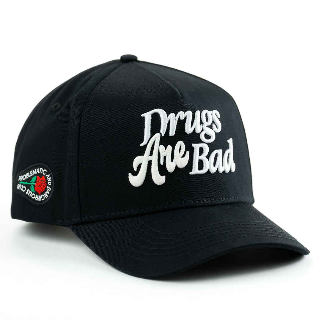GORRA PROBLEMATIC AND DANGEROUS CLUB DRUGS ARE BAD TRIPPY NEGRA